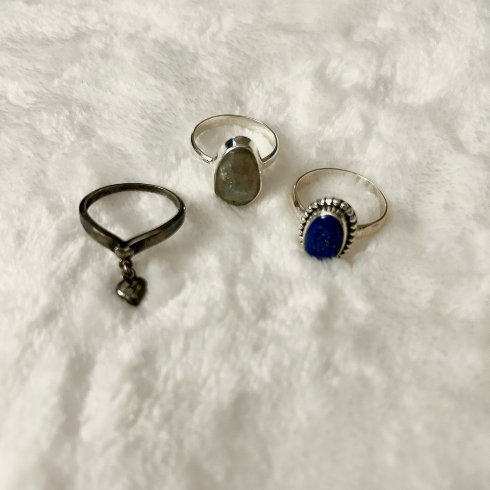Silver Rings - Gemstones and Charms- Size 9